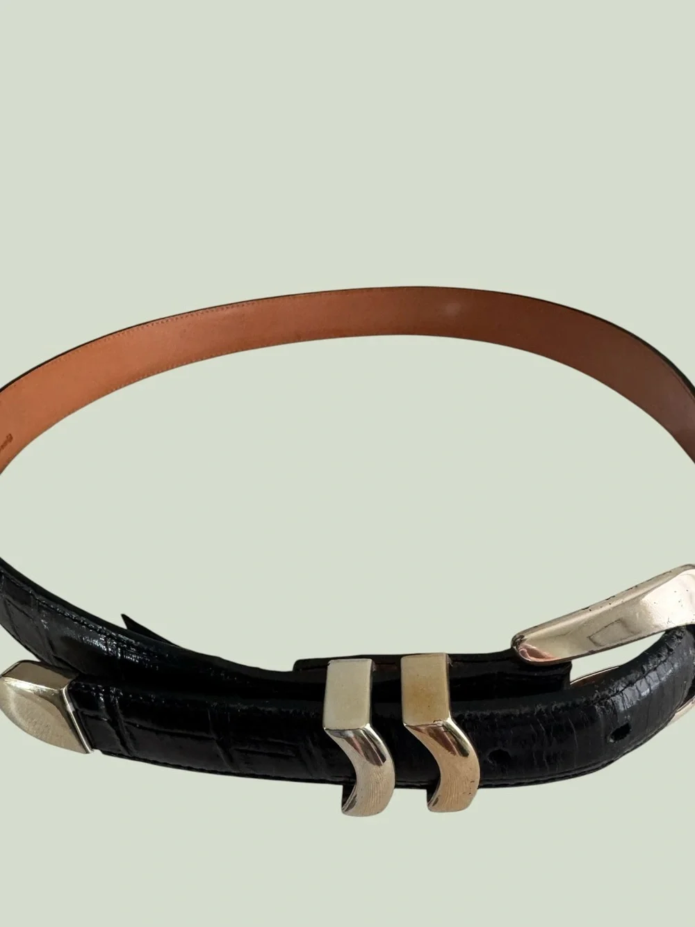 Men's Onyx Black Croc-Embossed Leather Belt with Gold-Tone Buckle